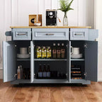 Carrello da cucina con isola pieghevole grigio+blu/bianco con 4 ruote, 3 cassetti e 2 ante