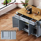 Carrello da cucina con isola pieghevole grigio+blu/bianco con 4 ruote, 3 cassetti e 2 ante