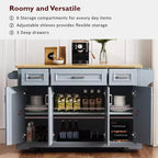 Carrello da cucina con isola pieghevole grigio+blu/bianco con 4 ruote, 3 cassetti e 2 ante