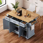 Large Kitchen Island with Drop Leaf, Rolling Kitchen Cart on 4 Wheels with Doors and 3 Drawers, Kitchen Island with Storage for Dining Room