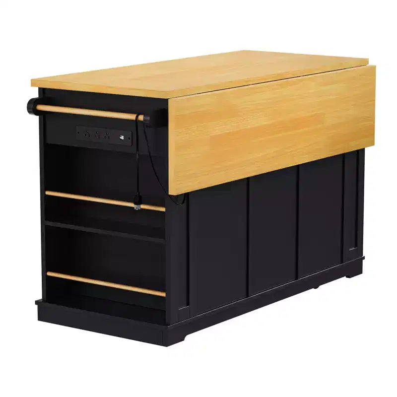 Carrello da Cucina/Isola Rotante Nero/Grigio-Blu/Bianco con Anta a Ribalta, Presa di Corrente e 5 Ruote, Montaggio da 1 Persona