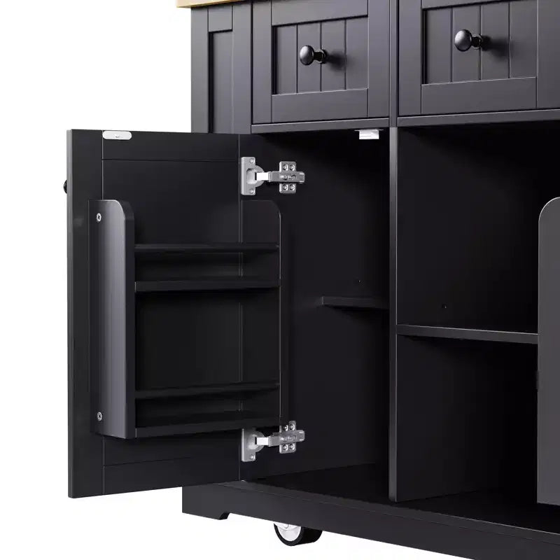 Carrello da Cucina/Isola Rotante Nero/Grigio-Blu/Bianco con Anta a Ribalta, Presa di Corrente e 5 Ruote, Montaggio da 1 Persona