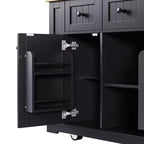 Carrello da Cucina/Isola Rotante Nero/Grigio-Blu/Bianco con Anta a Ribalta, Presa di Corrente e 5 Ruote, Montaggio da 1 Persona