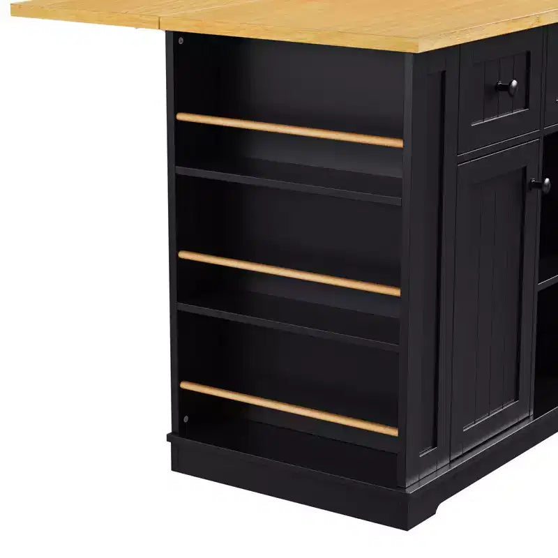 Carrello da Cucina/Isola Rotante Nero/Grigio-Blu/Bianco con Anta a Ribalta, Presa di Corrente e 5 Ruote, Montaggio da 1 Persona