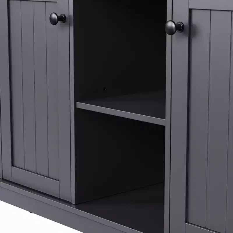 Carrello da Cucina/Isola Rotante Nero/Grigio-Blu/Bianco con Anta a Ribalta, Presa di Corrente e 5 Ruote, Montaggio da 1 Persona