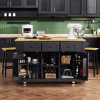 Carrello da Cucina/Isola Rotante Nero/Grigio-Blu/Bianco con Anta a Ribalta, Presa di Corrente e 5 Ruote, Montaggio da 1 Persona
