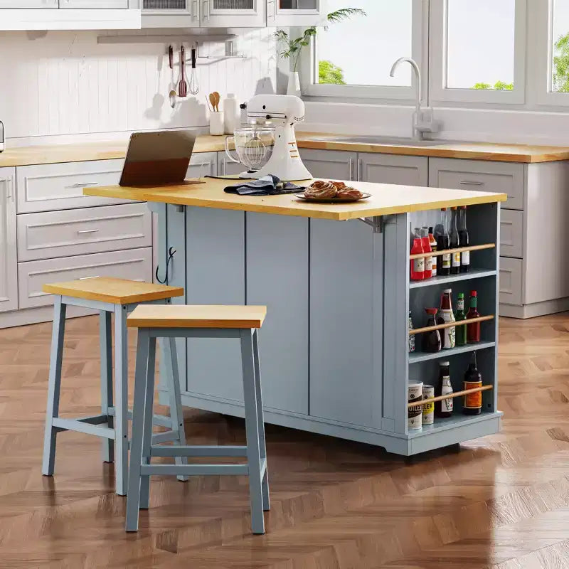 Carrello da Cucina/Isola Rotante Nero/Grigio-Blu/Bianco con Anta a Ribalta, Presa di Corrente e 5 Ruote, Montaggio da 1 Persona