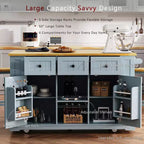 Carrello da Cucina/Isola Rotante Nero/Grigio-Blu/Bianco con Anta a Ribalta, Presa di Corrente e 5 Ruote, Montaggio da 1 Persona