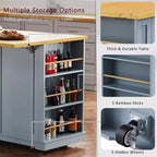 Carrello da Cucina/Isola Rotante Nero/Grigio-Blu/Bianco con Anta a Ribalta, Presa di Corrente e 5 Ruote, Montaggio da 1 Persona