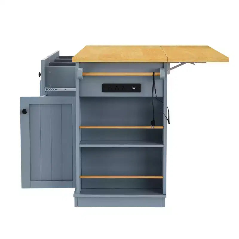 Carrello da Cucina/Isola Rotante Nero/Grigio-Blu/Bianco con Anta a Ribalta, Presa di Corrente e 5 Ruote, Montaggio da 1 Persona