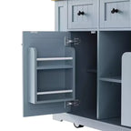 Carrello da Cucina/Isola Rotante Nero/Grigio-Blu/Bianco con Anta a Ribalta, Presa di Corrente e 5 Ruote, Montaggio da 1 Persona