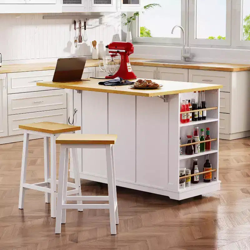 Carrello da Cucina/Isola Rotante Nero/Grigio-Blu/Bianco con Anta a Ribalta, Presa di Corrente e 5 Ruote, Montaggio da 1 Persona