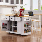 Carrello da Cucina/Isola Rotante Nero/Grigio-Blu/Bianco con Anta a Ribalta, Presa di Corrente e 5 Ruote, Montaggio da 1 Persona