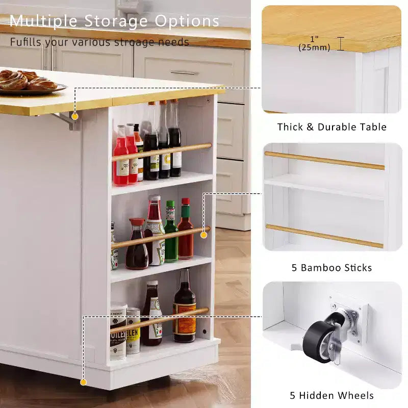 Carrello da Cucina/Isola Rotante Nero/Grigio-Blu/Bianco con Anta a Ribalta, Presa di Corrente e 5 Ruote, Montaggio da 1 Persona