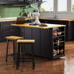 Carrello da Cucina/Isola Rotante Nero/Grigio-Blu/Bianco con Anta a Ribalta, Presa di Corrente e 5 Ruote, Montaggio da 1 Persona