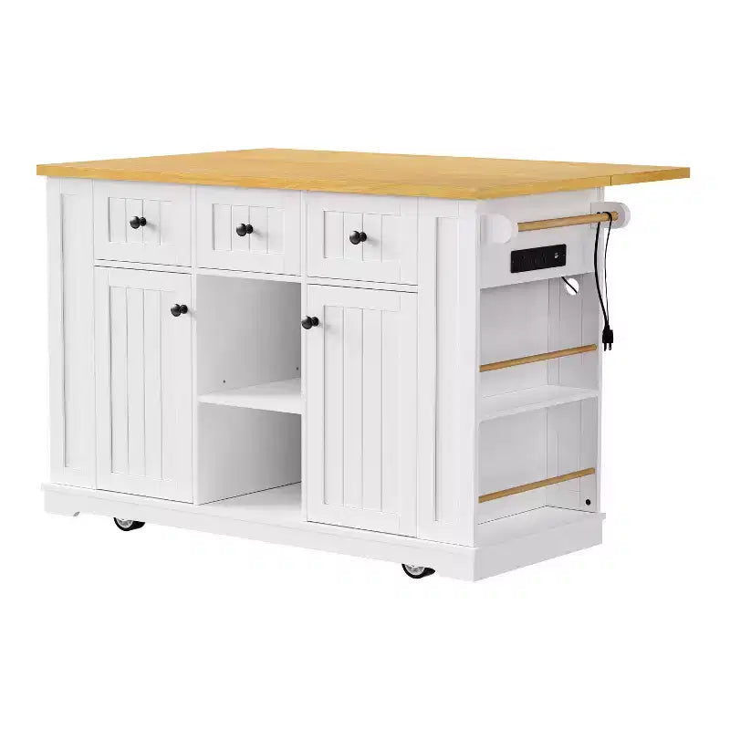 Carrello da Cucina/Isola Rotante Nero/Grigio-Blu/Bianco con Anta a Ribalta, Presa di Corrente e 5 Ruote, Montaggio da 1 Persona