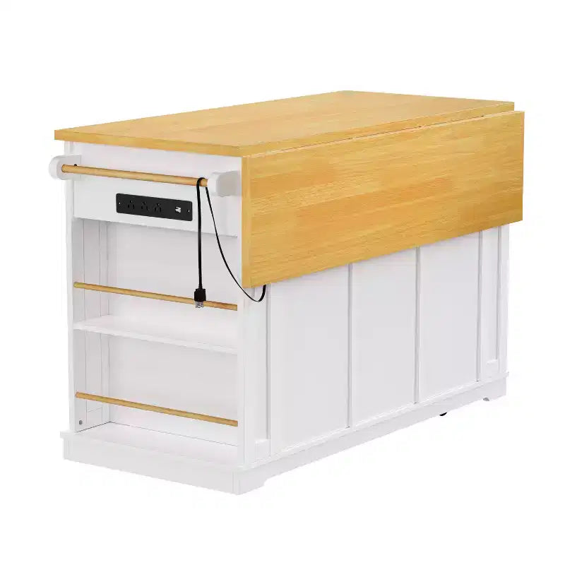 Carrello da Cucina/Isola Rotante Nero/Grigio-Blu/Bianco con Anta a Ribalta, Presa di Corrente e 5 Ruote, Montaggio da 1 Persona