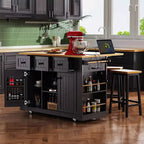 Carrello da Cucina/Isola Rotante Nero/Grigio-Blu/Bianco con Anta a Ribalta, Presa di Corrente e 5 Ruote, Montaggio da 1 Persona