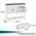 Credenza a buffet moderna coloniale marrone/bianca con 4 ante, 2 cassetti e ripiano aperto
