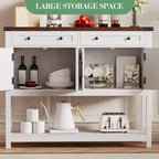 Credenza a buffet moderna coloniale marrone/bianca con 4 ante, 2 cassetti e ripiano aperto