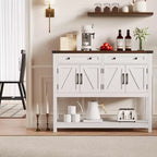 Credenza a buffet moderna coloniale marrone/bianca con 4 ante, 2 cassetti e ripiano aperto