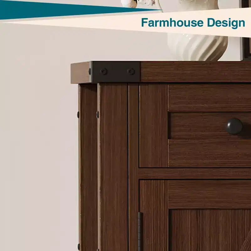 Credenza a buffet moderna coloniale marrone/bianca con 4 ante, 2 cassetti e ripiano aperto