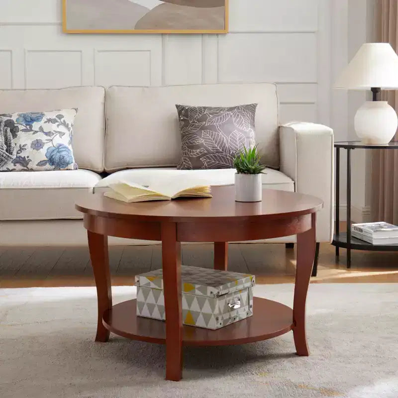 30 Round Coffee Table, 2 Tier Wood Center Table, Circle Accent Table, Sofa Side Table for Living Room Bedroom Apartment Office