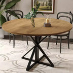 Tavolo da pranzo rotondo da 47", nero/marrone/rovere, base a piedistallo in metallo, 4-6 posti a sedere