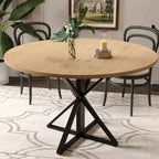 Tavolo da pranzo rotondo da 47", nero/marrone/rovere, base a piedistallo in metallo, 4-6 posti a sedere