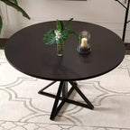 Tavolo da pranzo rotondo da 47", nero/marrone/rovere, base a piedistallo in metallo, 4-6 posti a sedere