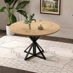 Tavolo da pranzo rotondo da 47", nero/marrone/rovere, base a piedistallo in metallo, 4-6 posti a sedere