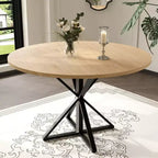 Tavolo da pranzo rotondo da 47", nero/marrone/rovere, base a piedistallo in metallo, 4-6 posti a sedere