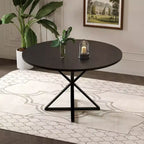 Tavolo da pranzo rotondo da 47", nero/marrone/rovere, base a piedistallo in metallo, 4-6 posti a sedere