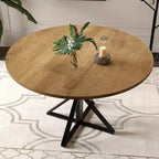 Tavolo da pranzo rotondo da 47", nero/marrone/rovere, base a piedistallo in metallo, 4-6 posti a sedere