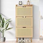 Scarpiera in Rattan Bianco a 3 Ante per Ingresso – Contiene fino a 20 Paia di Scarpe