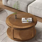 Tavolino rotondo a 2 ripiani in legno da 31,5" con ripiano portaoggetti – Nero / Marrone / Naturale