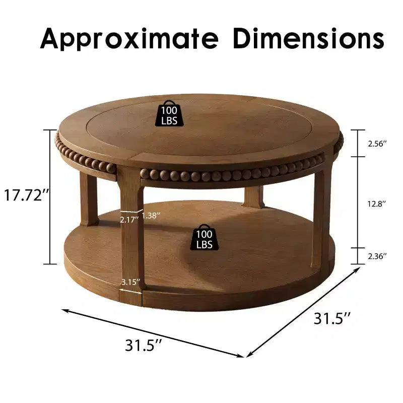 Tavolino rotondo a 2 ripiani in legno da 31,5" con ripiano portaoggetti – Nero / Marrone / Naturale