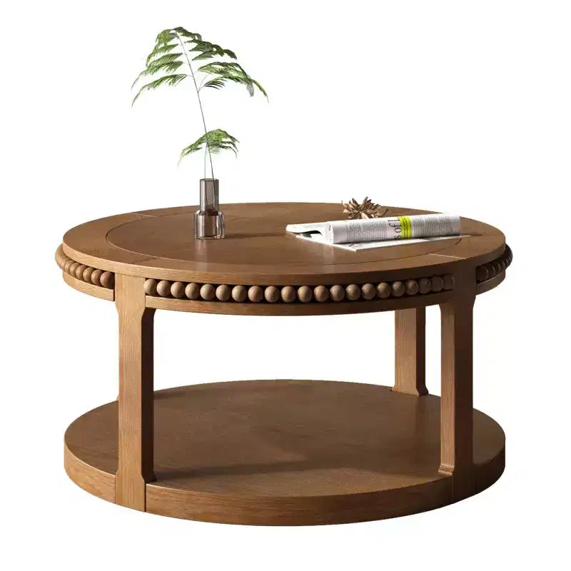 Tavolino rotondo a 2 ripiani in legno da 31,5" con ripiano portaoggetti – Nero / Marrone / Naturale