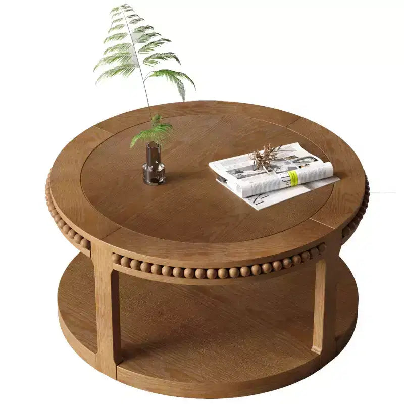 Tavolino rotondo a 2 ripiani in legno da 31,5" con ripiano portaoggetti – Nero / Marrone / Naturale