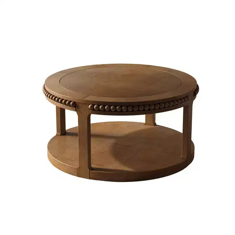 Tavolino rotondo a 2 ripiani in legno da 31,5" con ripiano portaoggetti – Nero / Marrone / Naturale