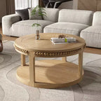 Tavolino rotondo a 2 ripiani in legno da 31,5" con ripiano portaoggetti – Nero / Marrone / Naturale