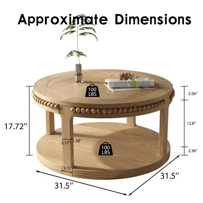 Tavolino rotondo a 2 ripiani in legno da 31,5" con ripiano portaoggetti – Nero / Marrone / Naturale