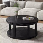Tavolino rotondo a 2 ripiani in legno da 31,5" con ripiano portaoggetti – Nero / Marrone / Naturale