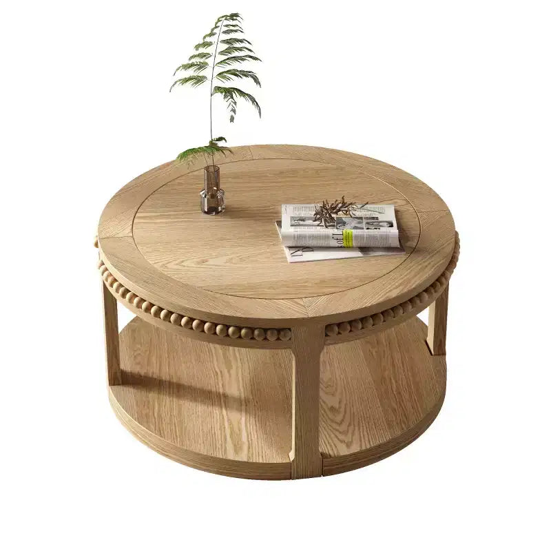 Tavolino rotondo a 2 ripiani in legno da 31,5" con ripiano portaoggetti – Nero / Marrone / Naturale