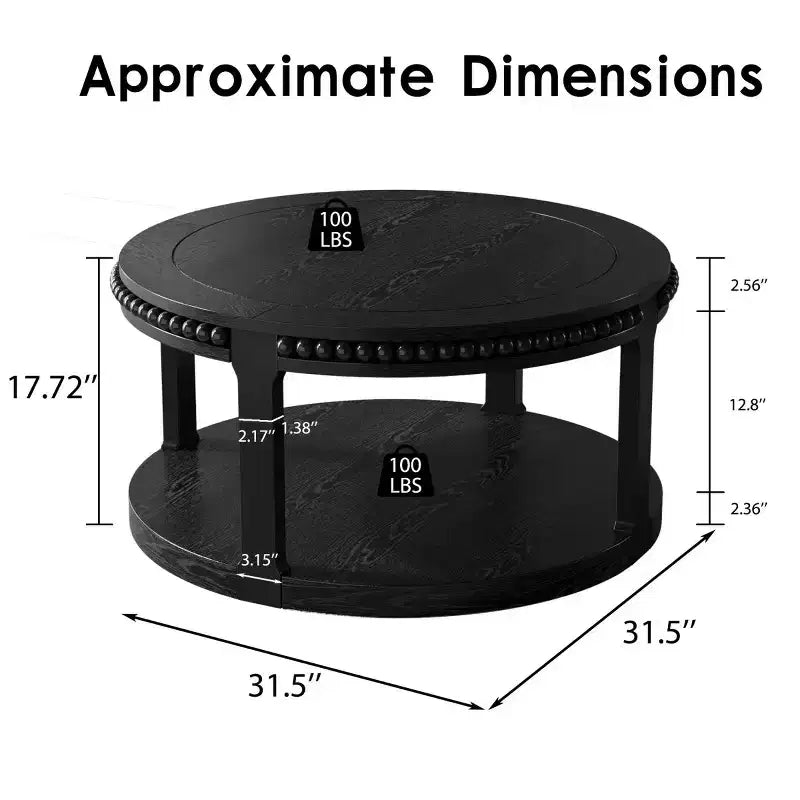 Tavolino rotondo a 2 ripiani in legno da 31,5" con ripiano portaoggetti – Nero / Marrone / Naturale