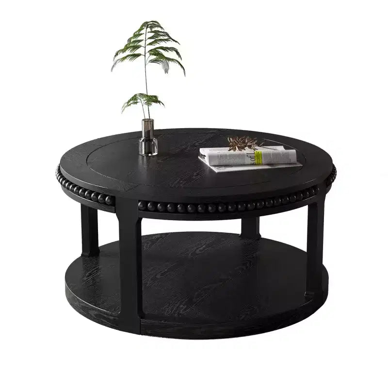 Tavolino rotondo a 2 ripiani in legno da 31,5" con ripiano portaoggetti – Nero / Marrone / Naturale