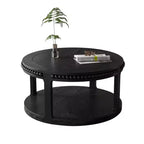 Tavolino rotondo a 2 ripiani in legno da 31,5" con ripiano portaoggetti – Nero / Marrone / Naturale