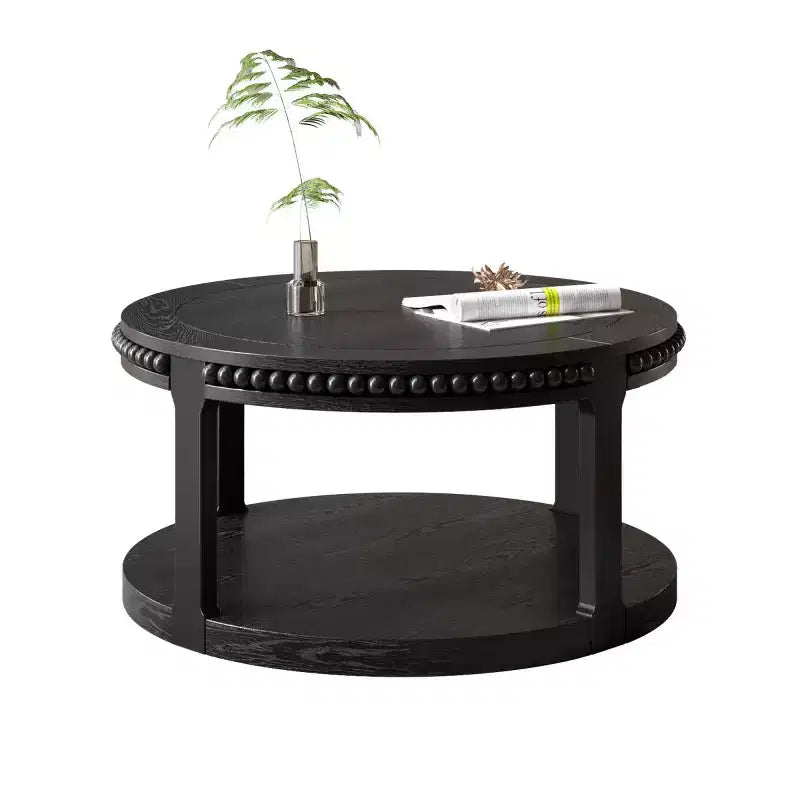 Tavolino rotondo a 2 ripiani in legno da 31,5" con ripiano portaoggetti – Nero / Marrone / Naturale