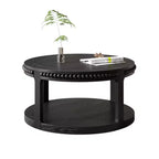 Tavolino rotondo a 2 ripiani in legno da 31,5" con ripiano portaoggetti – Nero / Marrone / Naturale