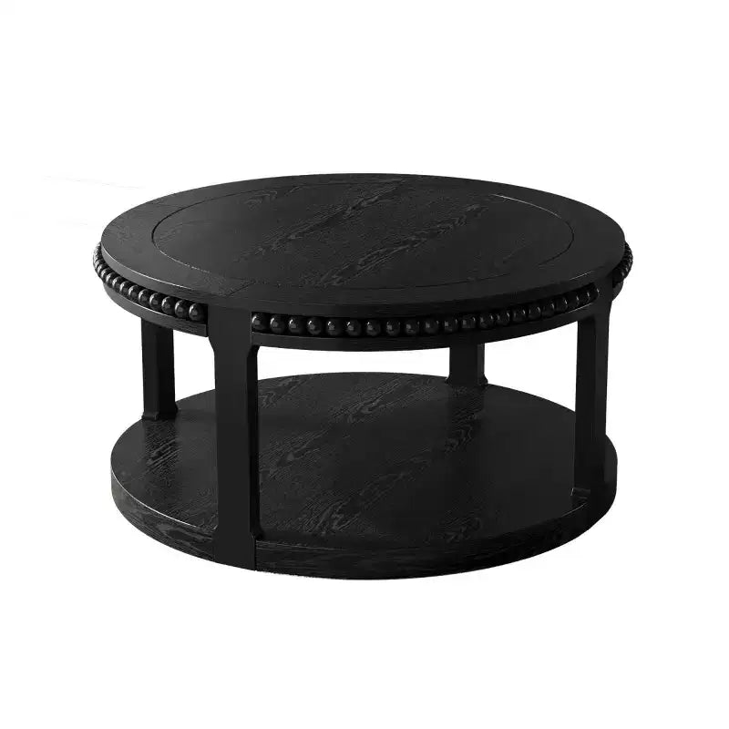Tavolino rotondo a 2 ripiani in legno da 31,5" con ripiano portaoggetti – Nero / Marrone / Naturale
